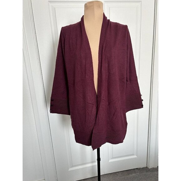 Evolution By Cyrus Womens Open Front Cardigan Sweater Burgundy 3/4 Sleeve Size S - Picture 1 of 9